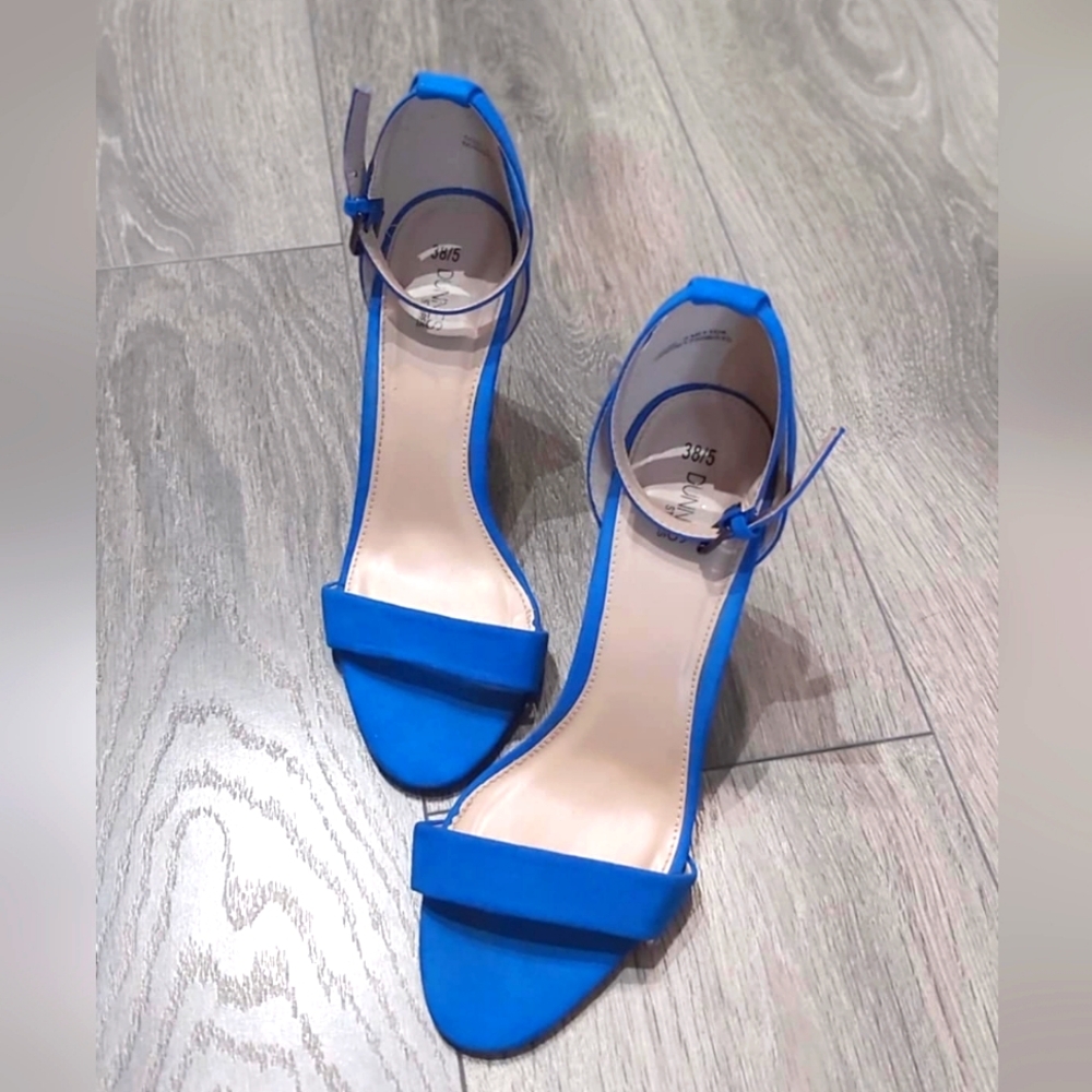 Dunnes Stores European Elegant Chunky Block Heels Micro Suede RoyalBlue  Sandals
